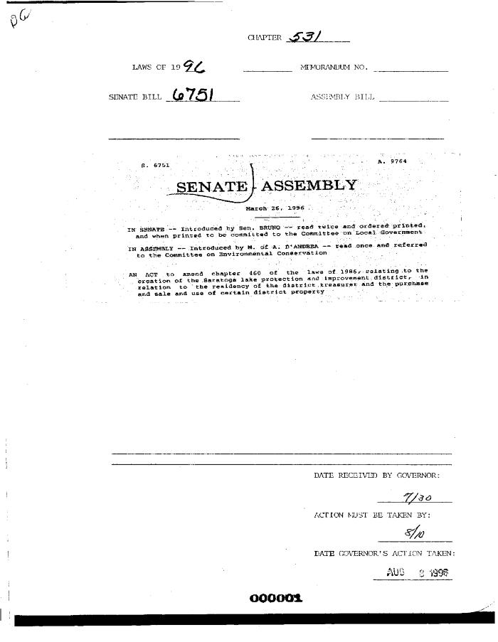 NYS Bill and Veto Jackets: 1996, Chapter 531