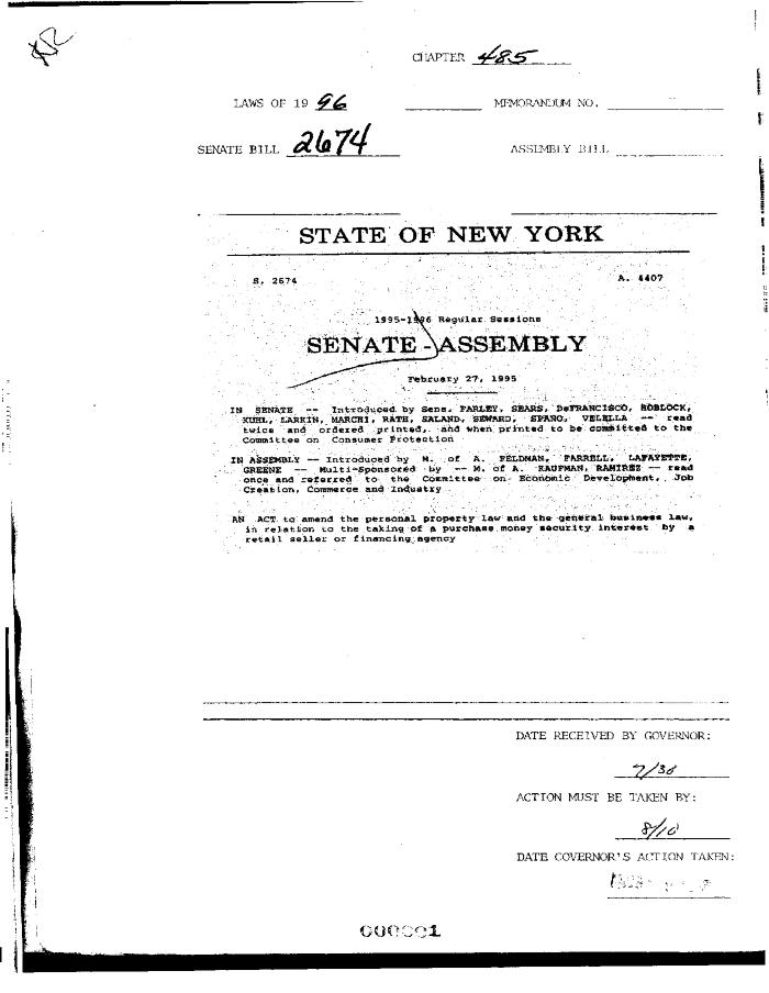 NYS Bill and Veto Jackets: 1996, Chapter 485