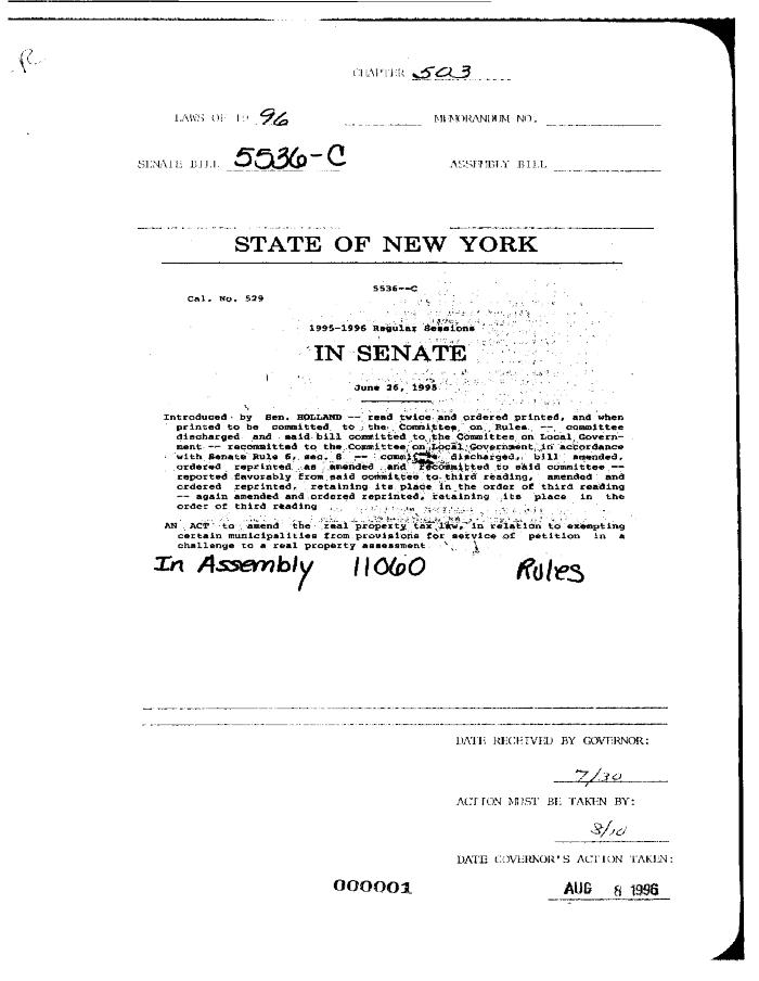 NYS Bill and Veto Jackets: 1996, Chapter 503