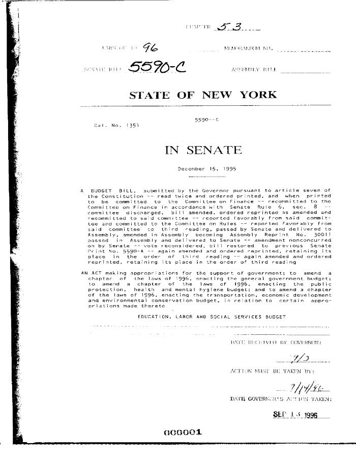 NYS Bill and Veto Jackets: 1996, Chapter 53