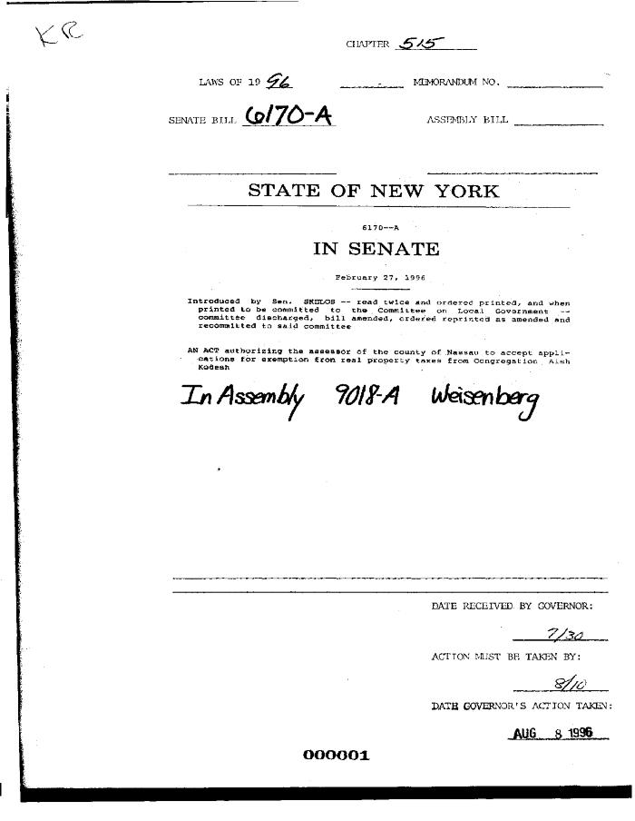 NYS Bill and Veto Jackets: 1996, Chapter 515