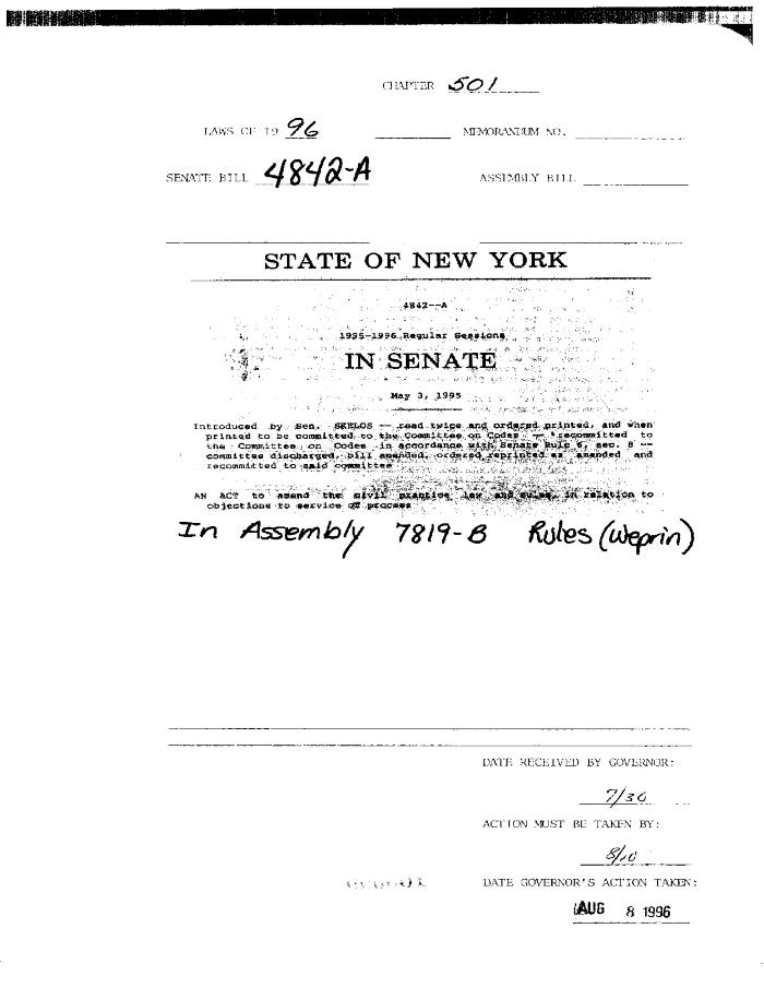 NYS Bill and Veto Jackets: 1996, Chapter 501