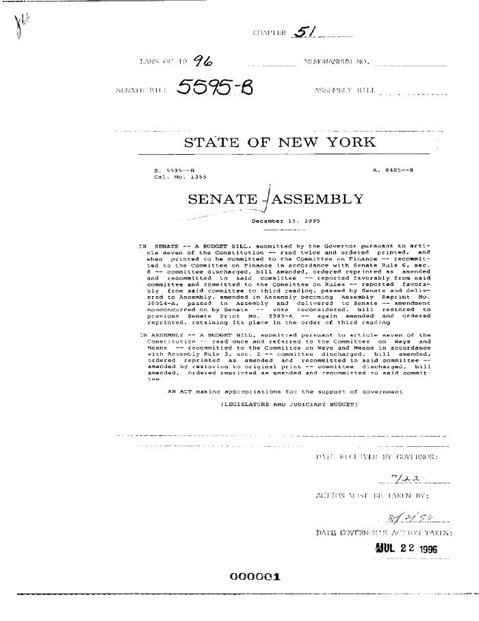 NYS Bill and Veto Jackets: 1996, Chapter 51