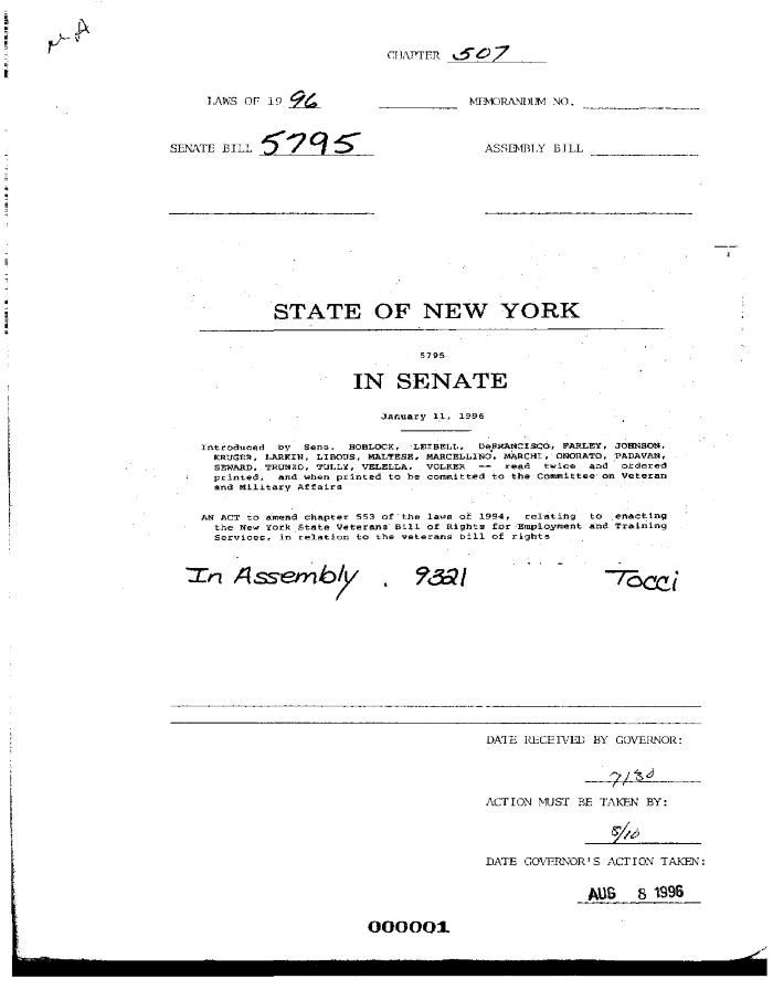 NYS Bill and Veto Jackets: 1996, Chapter 507