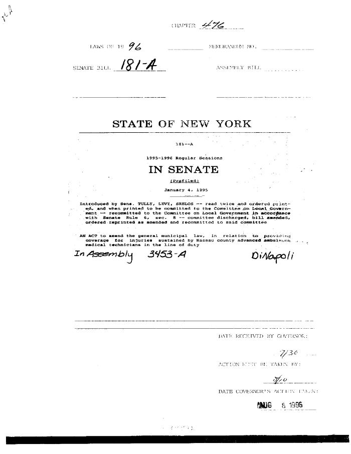 NYS Bill and Veto Jackets: 1996, Chapter 476