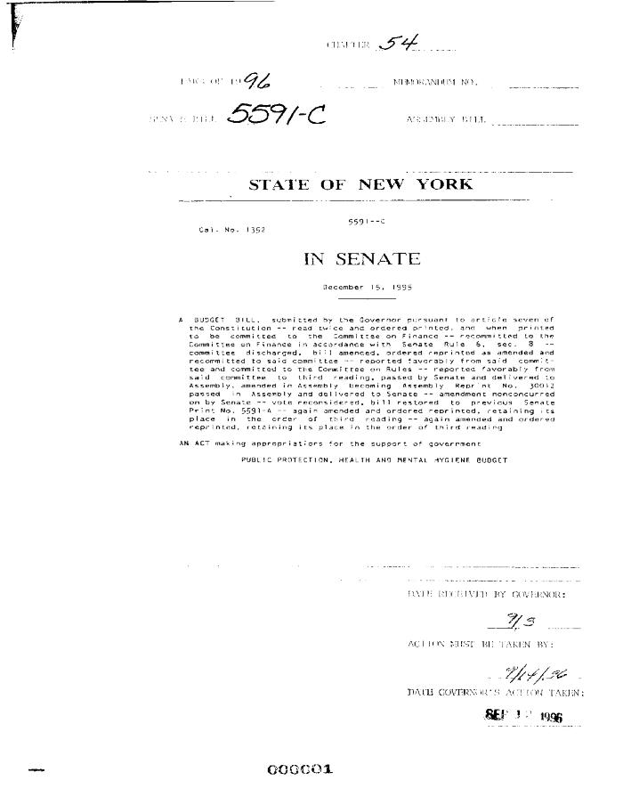 NYS Bill and Veto Jackets: 1996, Chapter 54