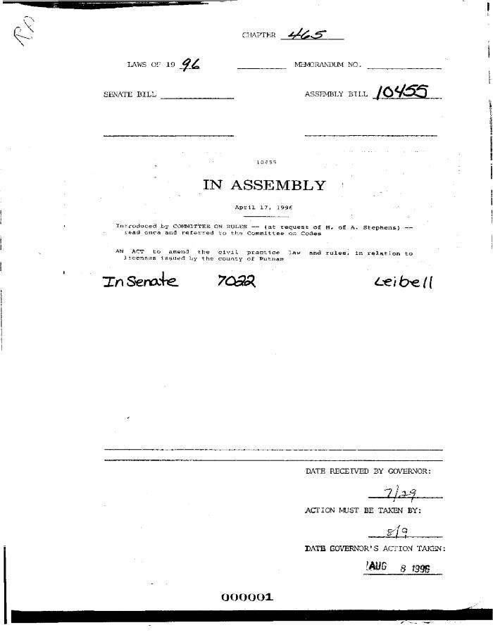 NYS Bill and Veto Jackets: 1996, Chapter 465