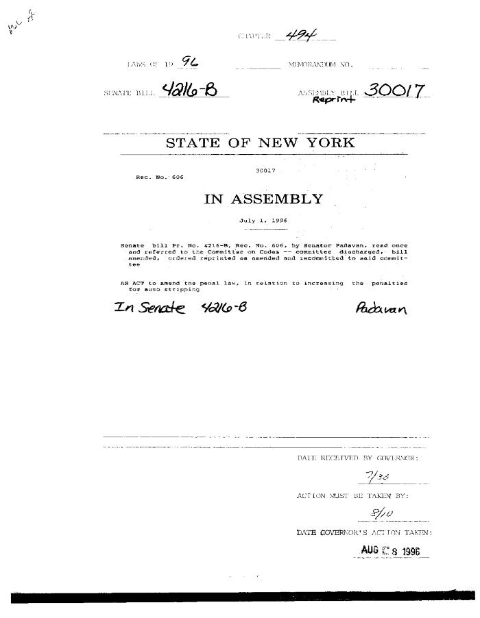 NYS Bill and Veto Jackets: 1996, Chapter 494