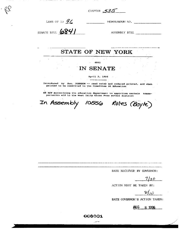 NYS Bill and Veto Jackets: 1996, Chapter 535