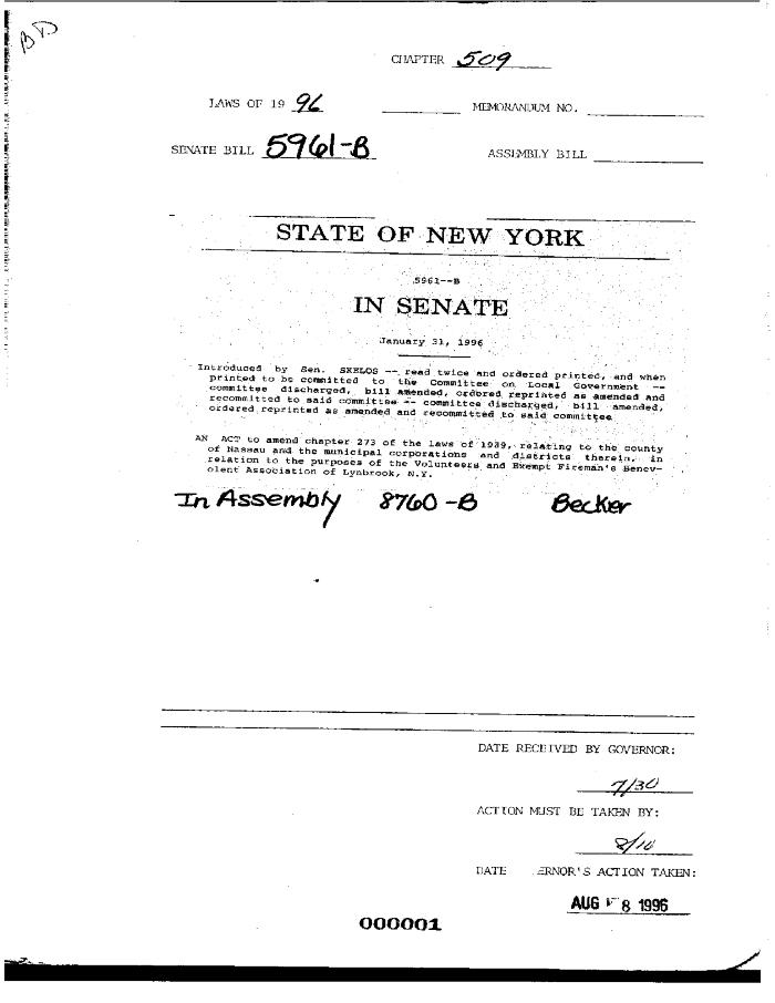 NYS Bill and Veto Jackets: 1996, Chapter 509