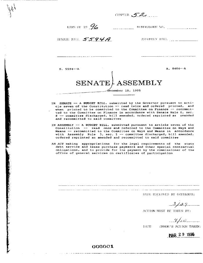 NYS Bill and Veto Jackets: 1996, Chapter 52
