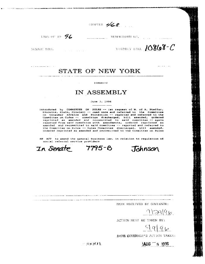 NYS Bill and Veto Jackets: 1996, Chapter 468