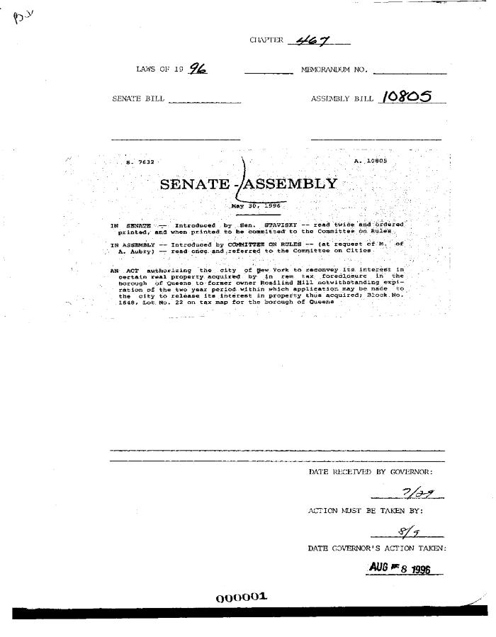 NYS Bill and Veto Jackets: 1996, Chapter 467