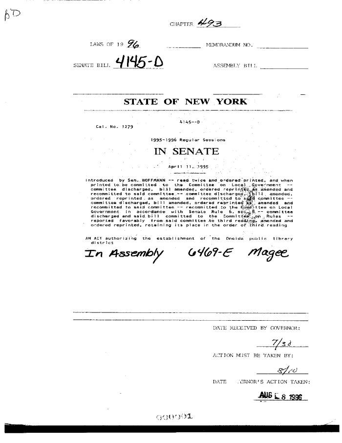 NYS Bill and Veto Jackets: 1996, Chapter 493
