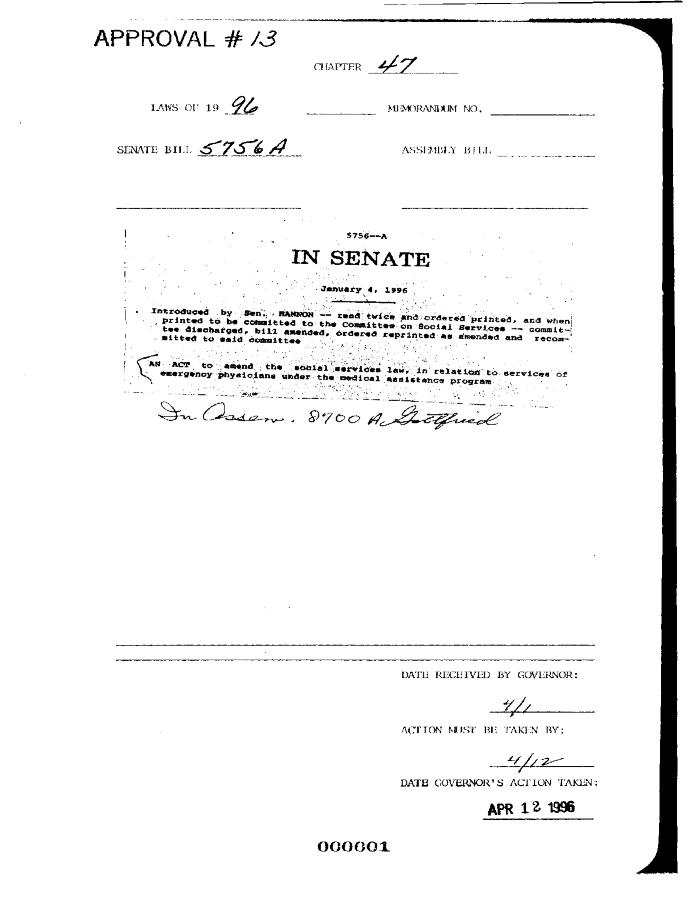 NYS Bill and Veto Jackets: 1996, Chapter 47