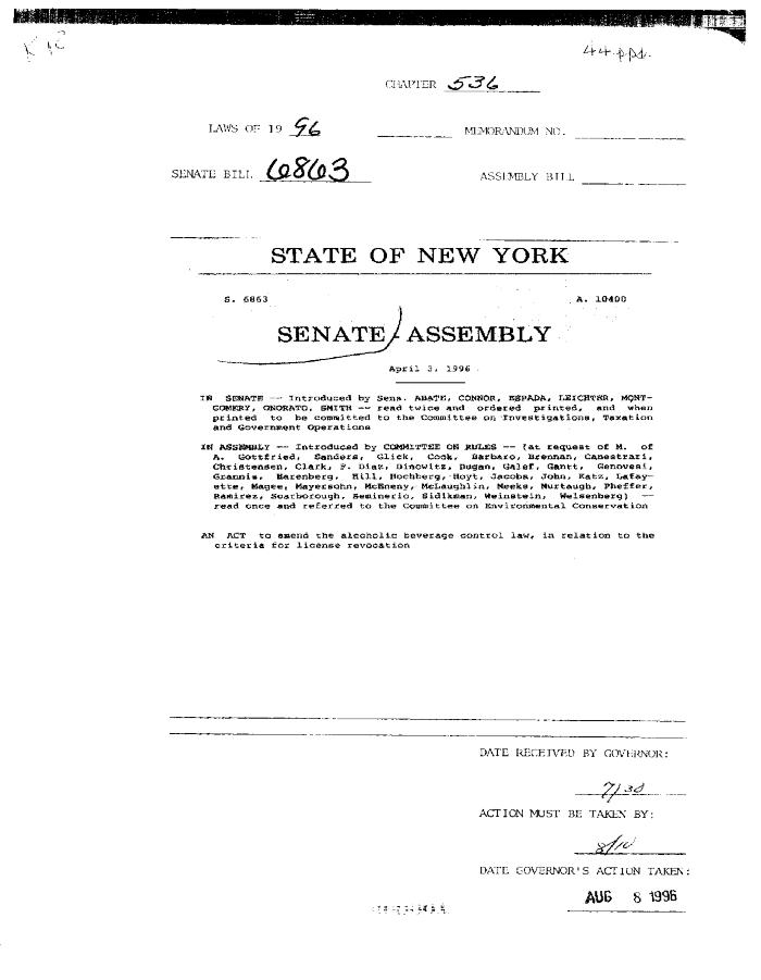 NYS Bill and Veto Jackets: 1996, Chapter 536