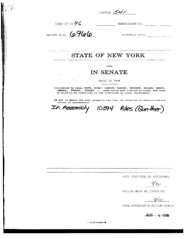 NYS Bill and Veto Jackets: 1996, Chapter 541
