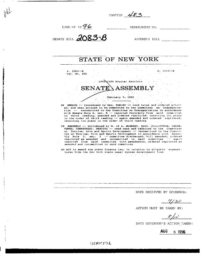 NYS Bill and Veto Jackets: 1996, Chapter 483