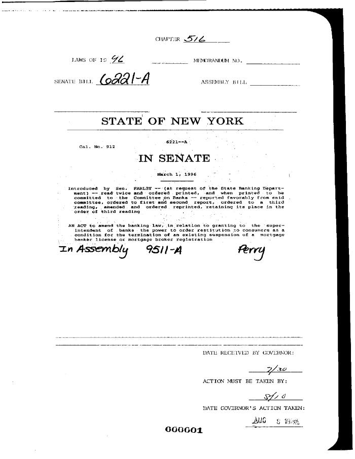 NYS Bill and Veto Jackets: 1996, Chapter 516