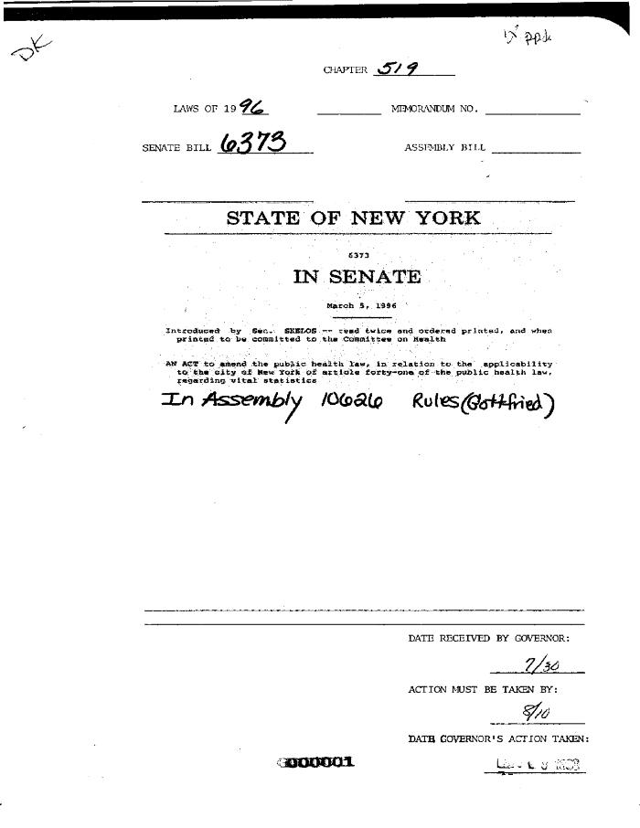 NYS Bill and Veto Jackets: 1996, Chapter 519