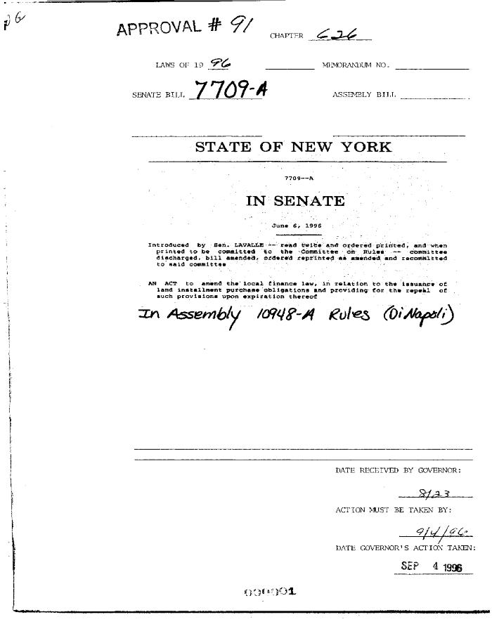 NYS Bill and Veto Jackets: 1996, Chapter 626