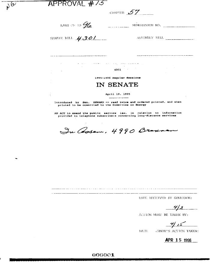 NYS Bill and Veto Jackets: 1996, Chapter 57