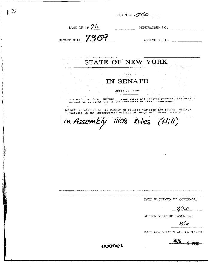 NYS Bill and Veto Jackets: 1996, Chapter 560
