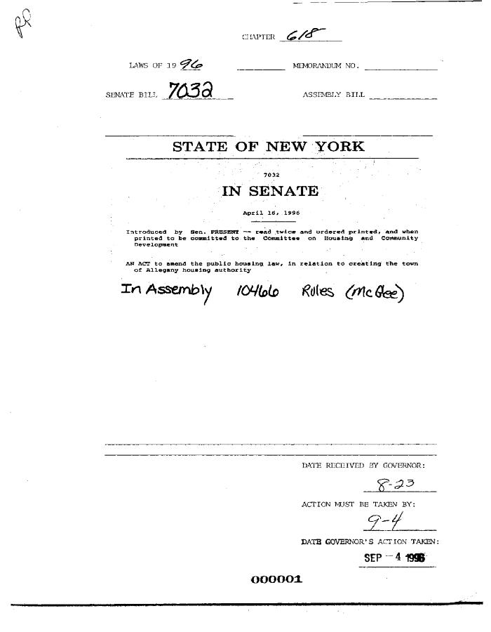 NYS Bill and Veto Jackets: 1996, Chapter 618
