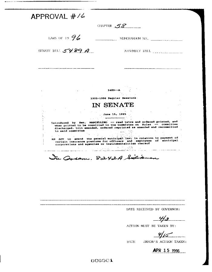 NYS Bill and Veto Jackets: 1996, Chapter 58