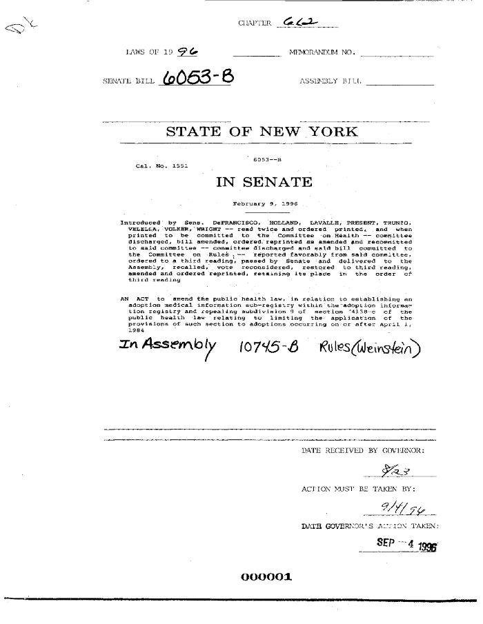 NYS Bill and Veto Jackets: 1996, Chapter 612