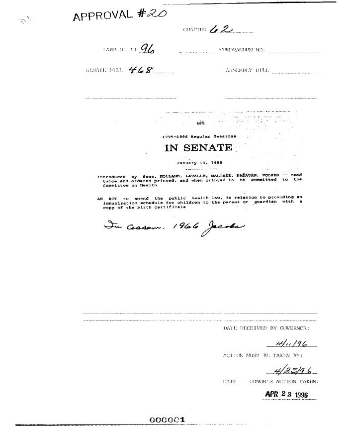 NYS Bill and Veto Jackets: 1996, Chapter 62