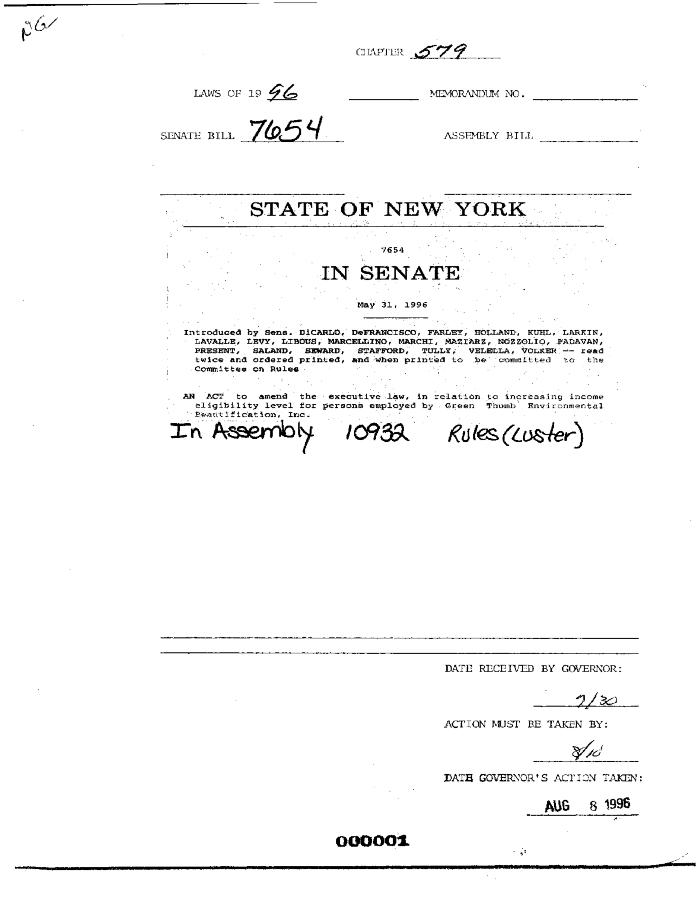 NYS Bill and Veto Jackets: 1996, Chapter 579