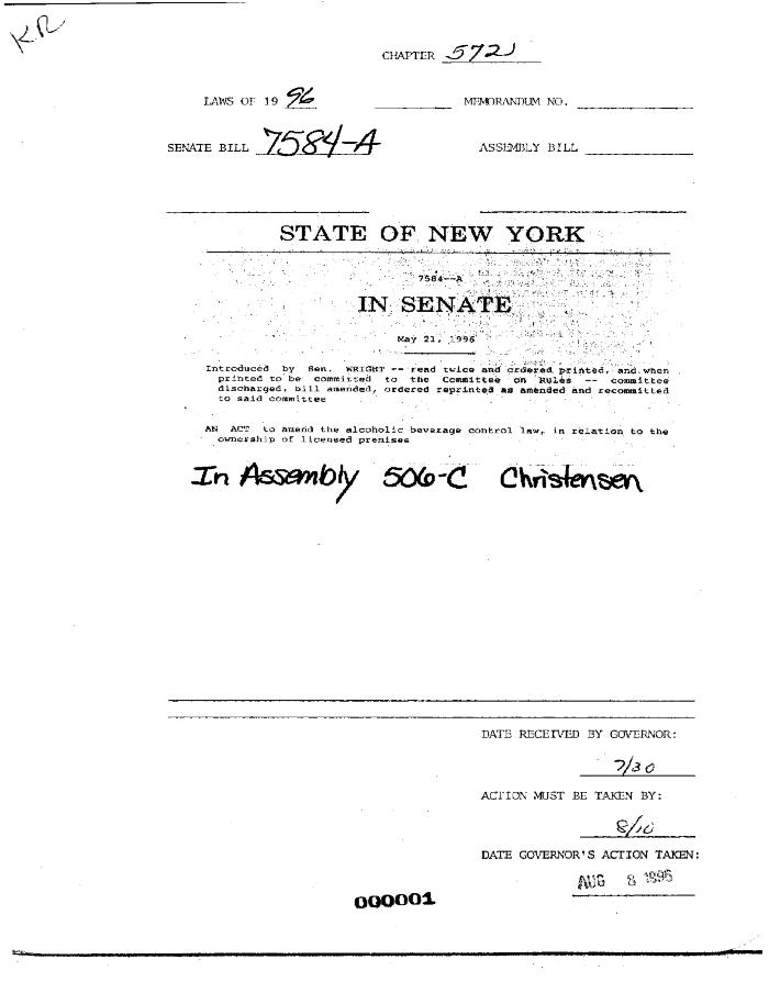 NYS Bill and Veto Jackets: 1996, Chapter 572
