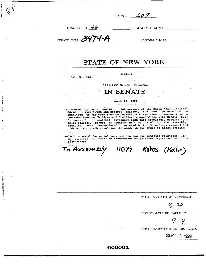 NYS Bill and Veto Jackets: 1996, Chapter 607