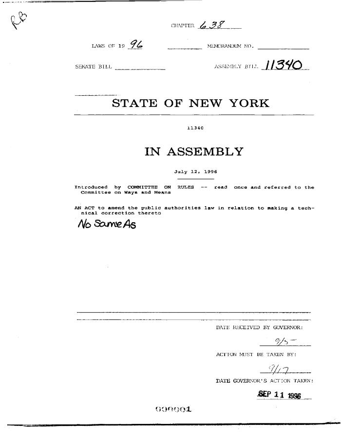 NYS Bill and Veto Jackets: 1996, Chapter 638