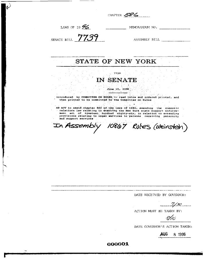NYS Bill and Veto Jackets: 1996, Chapter 586