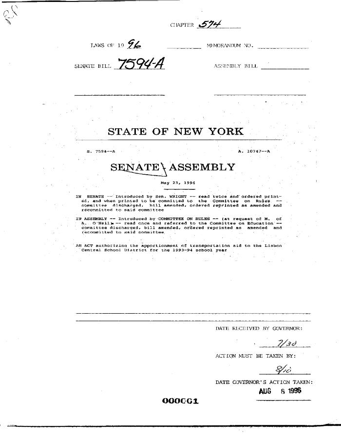 NYS Bill and Veto Jackets: 1996, Chapter 574