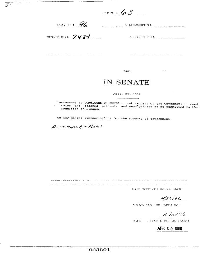 NYS Bill and Veto Jackets: 1996, Chapter 63