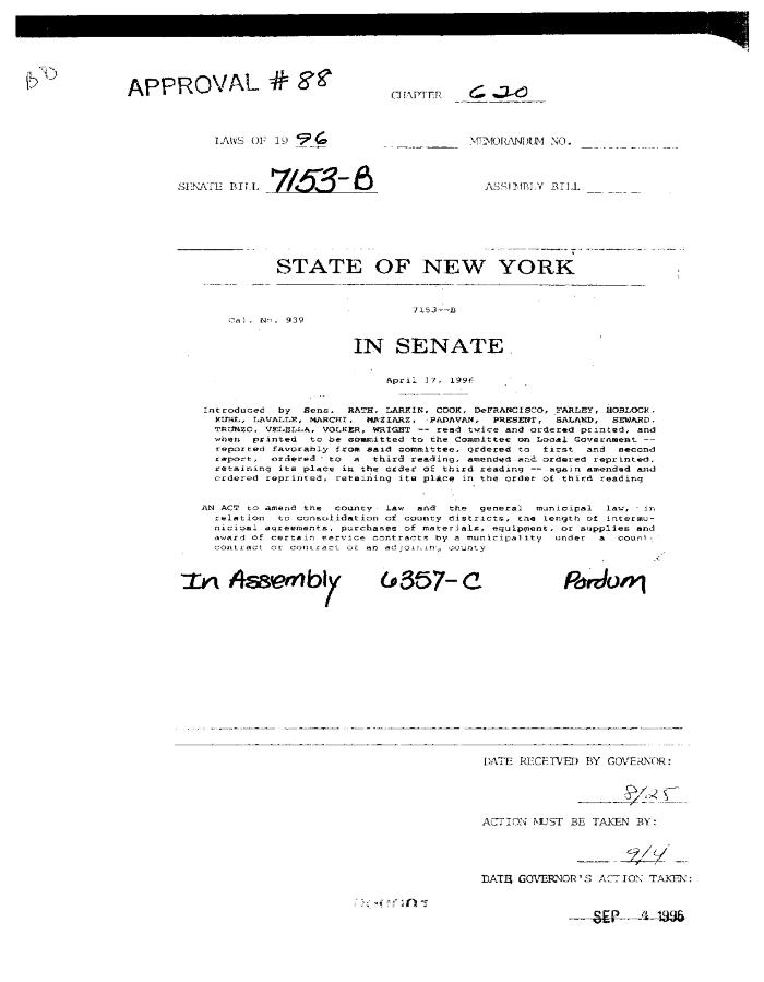 NYS Bill and Veto Jackets: 1996, Chapter 620
