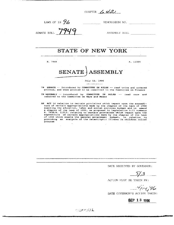 NYS Bill and Veto Jackets: 1996, Chapter 642