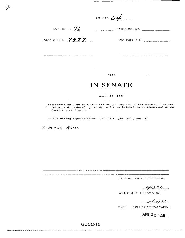 NYS Bill and Veto Jackets: 1996, Chapter 64