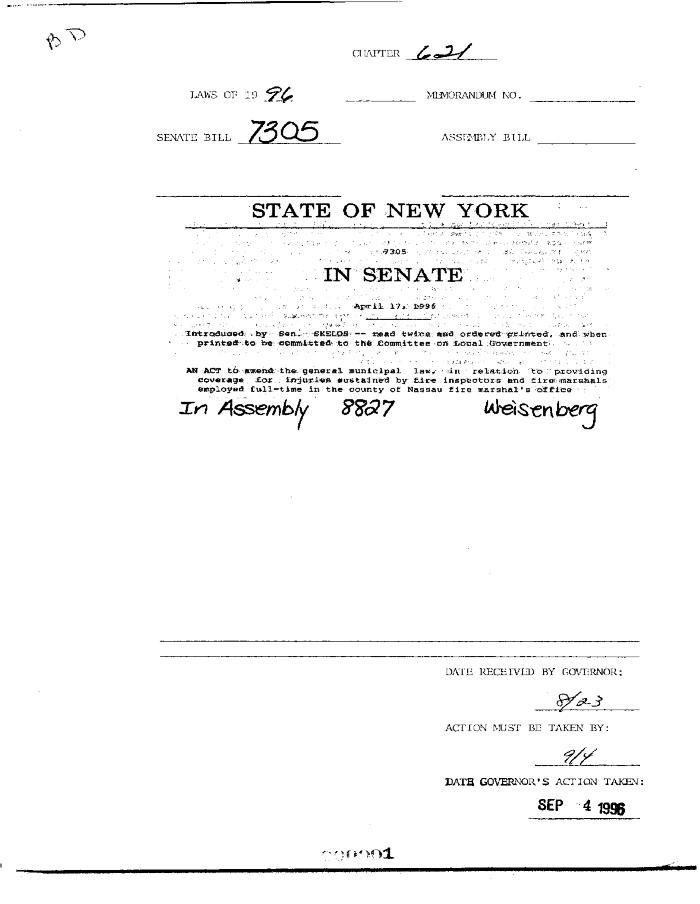 NYS Bill and Veto Jackets: 1996, Chapter 621