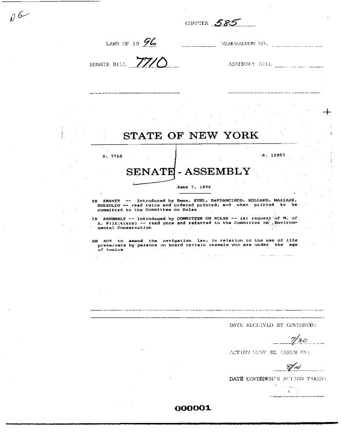 NYS Bill and Veto Jackets: 1996, Chapter 585