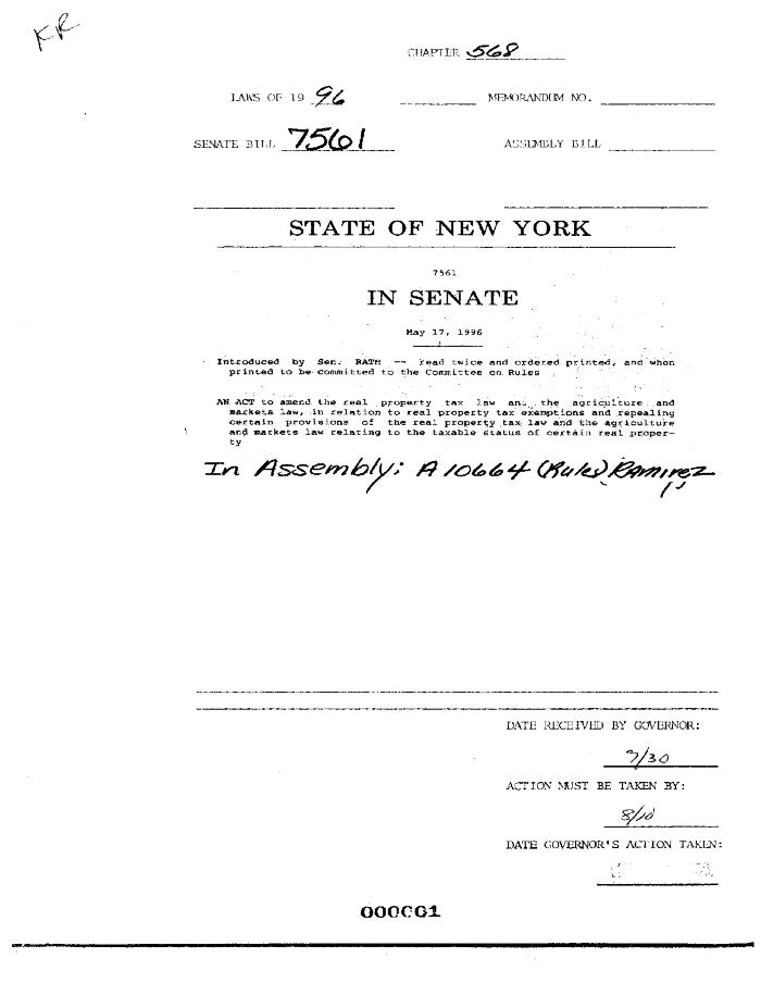 NYS Bill and Veto Jackets: 1996, Chapter 568