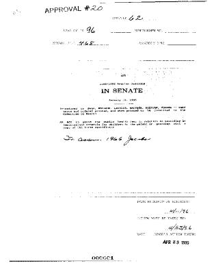 NYS Bill and Veto Jackets: 1996, Chapter 62