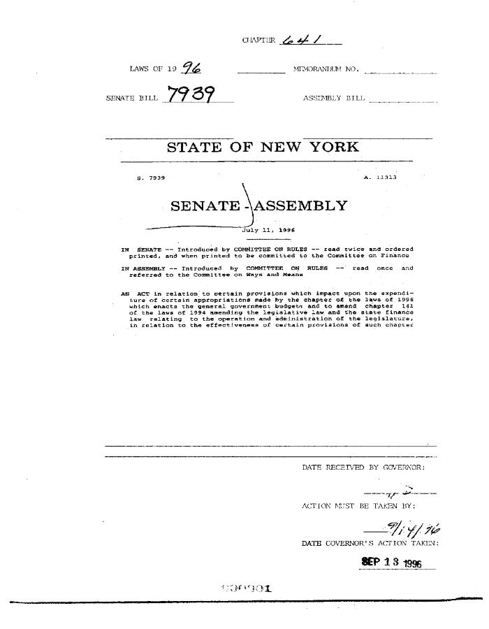 NYS Bill and Veto Jackets: 1996, Chapter 641