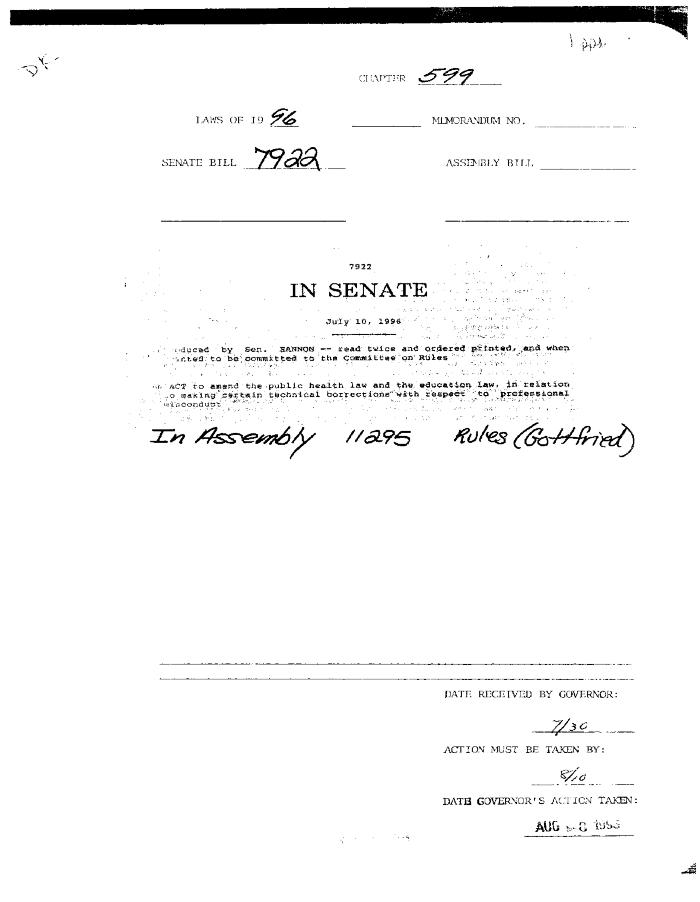 NYS Bill and Veto Jackets: 1996, Chapter 599