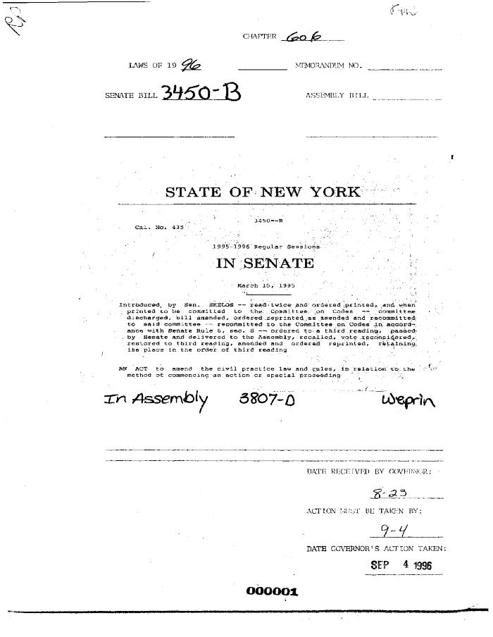 NYS Bill and Veto Jackets: 1996, Chapter 606