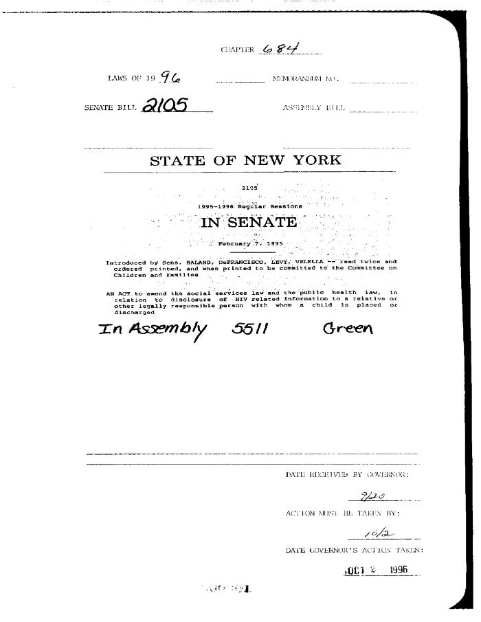 NYS Bill and Veto Jackets: 1996, Chapter 684