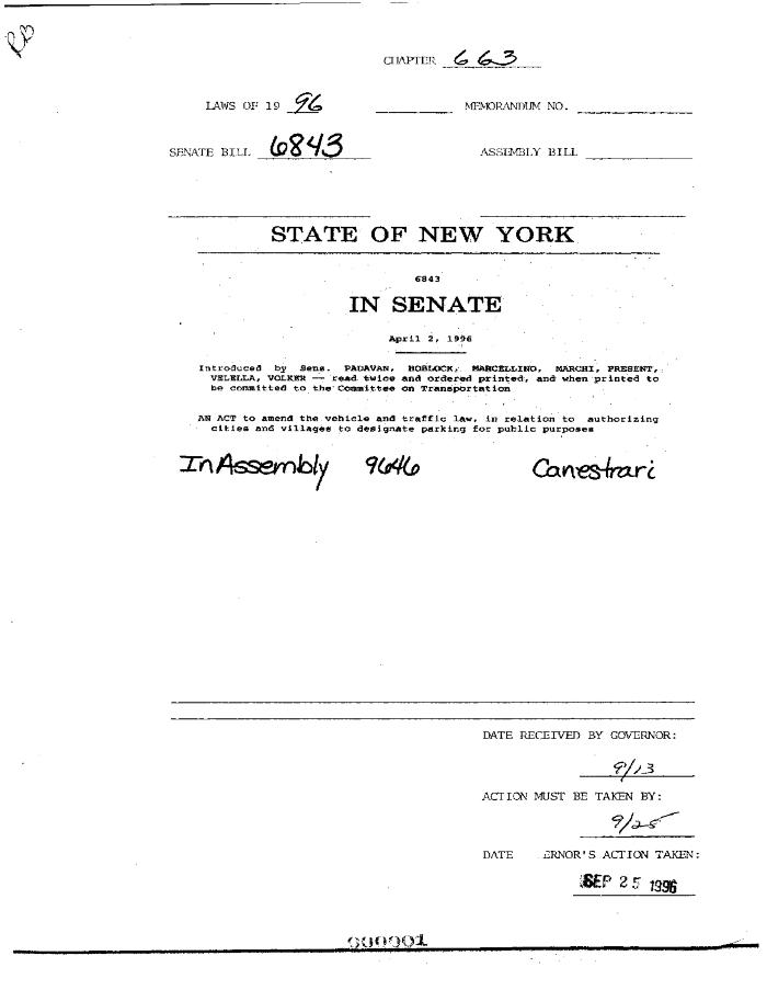 NYS Bill and Veto Jackets: 1996, Chapter 663